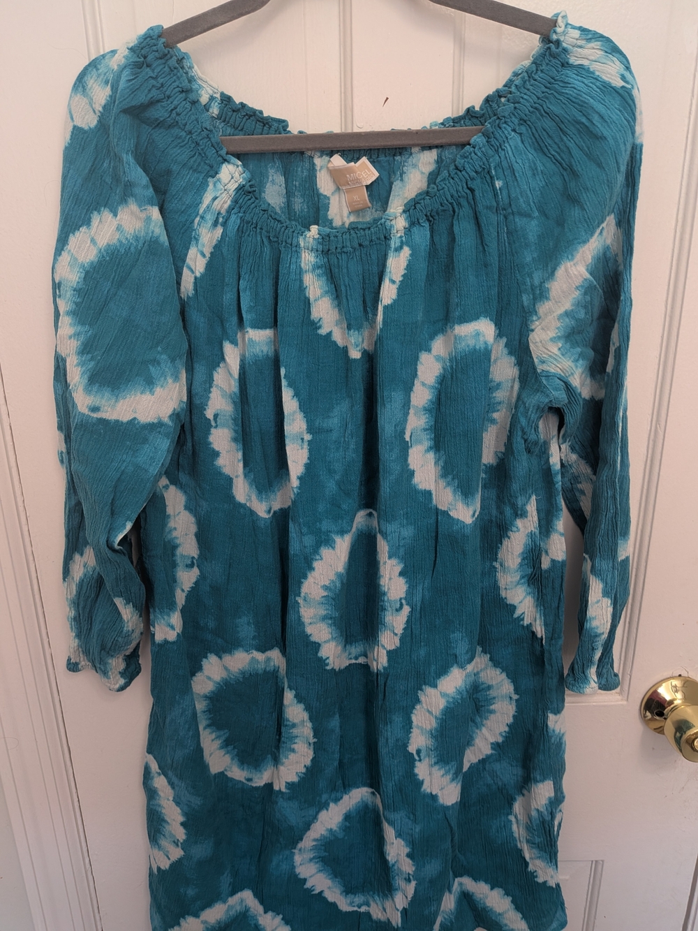 MICHAEL Michael Kors Teal and White Tie-Dye Peasant Dress